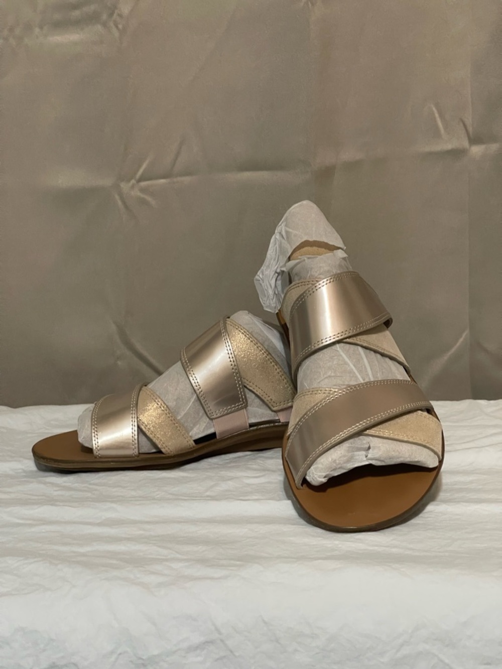 Paul Green Metallic Strappy Flat Sandal in Champagne/ Gold  size 7